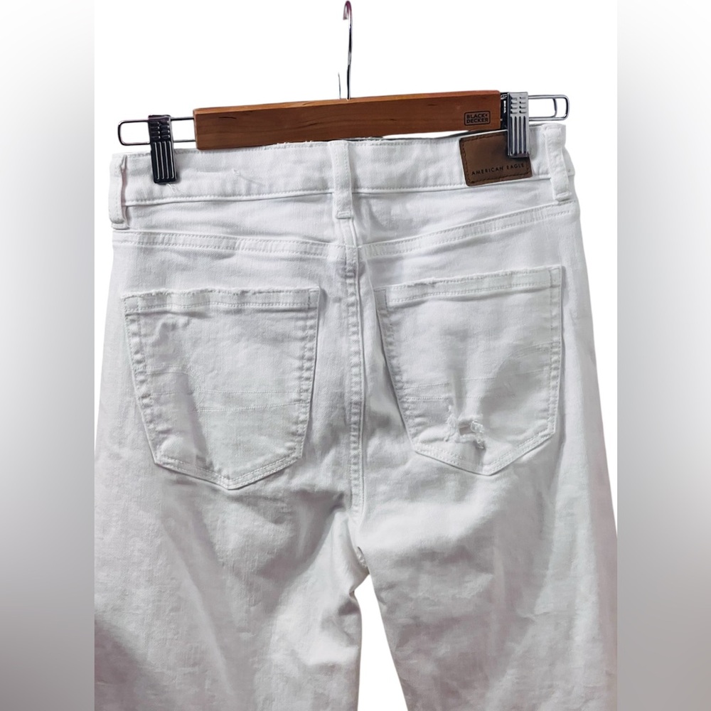 American Eagle outfitters White Ripped  & distressed Stretch Mom Straight Jeans - Picture 12 of 15